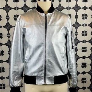 Metallic silver bomber jacket